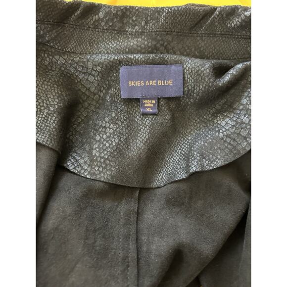 SKIES ARE BLUE Black Faux Suede Snakeskin Print Open Front Jacket XL Moto Zipper - Picture 12 of 16